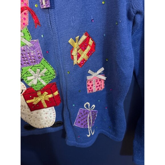 Tiara International Christmas Collection Snowman & Gift Embellished Blue Cardiga - Picture 3 of 7